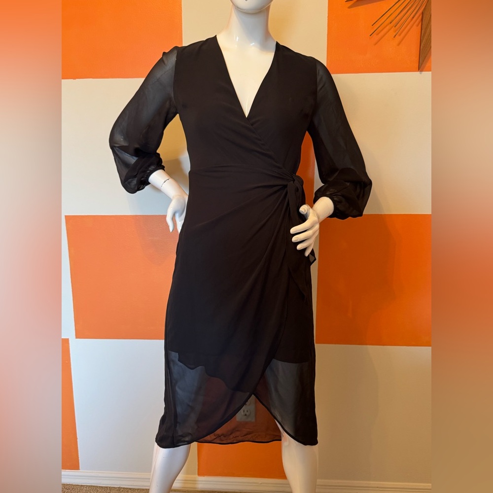 Express Black Sheer-Sleeved Dress